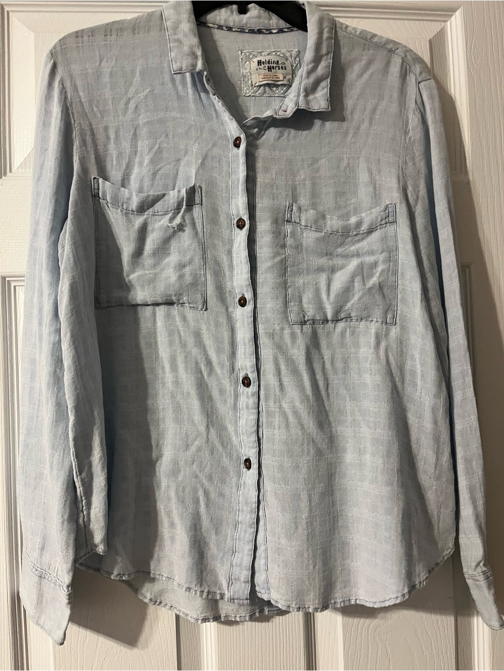 HOLDING HORSES Light Blue Casual Button-Down Shirt